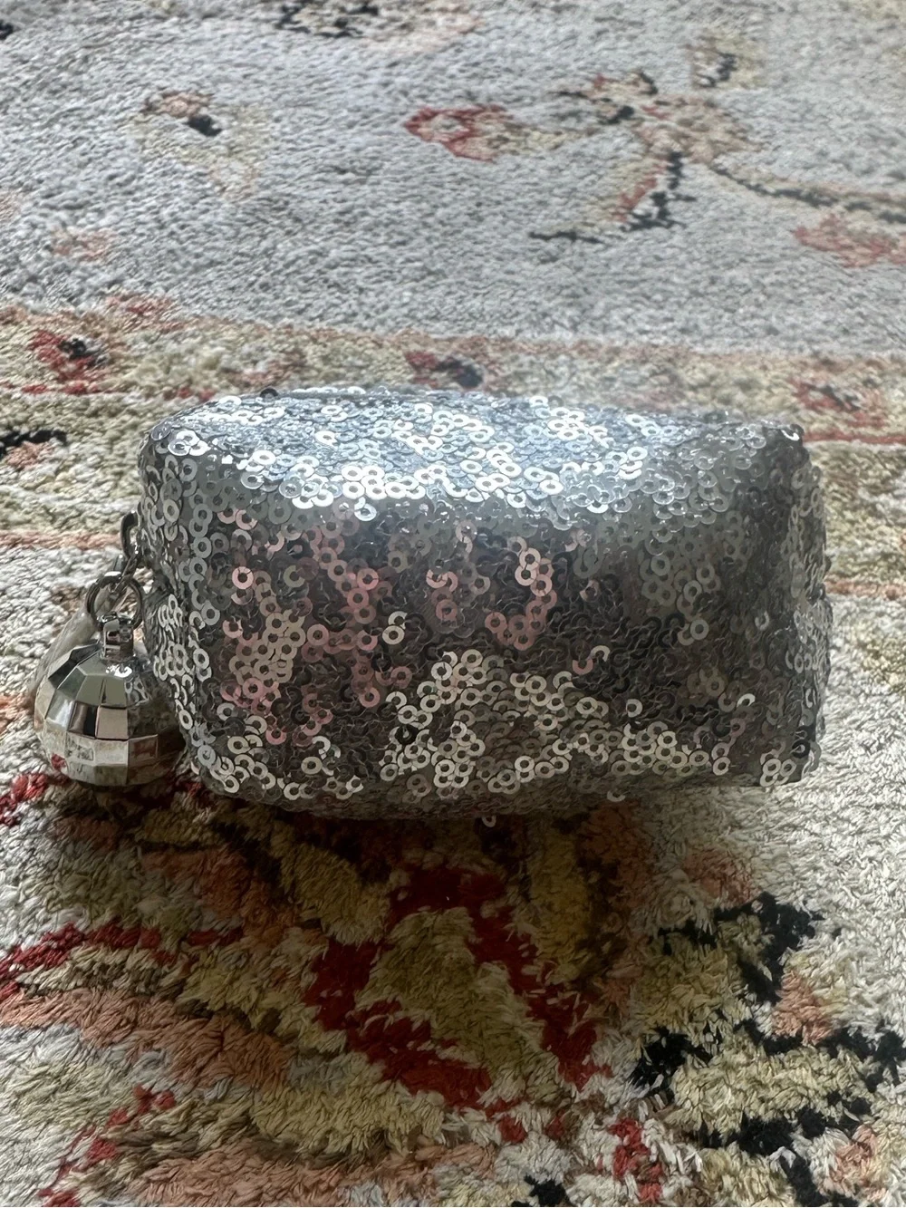 MAC Cosmetics Silver Sequin Cosmetic Pouch with Disco Ball Charm